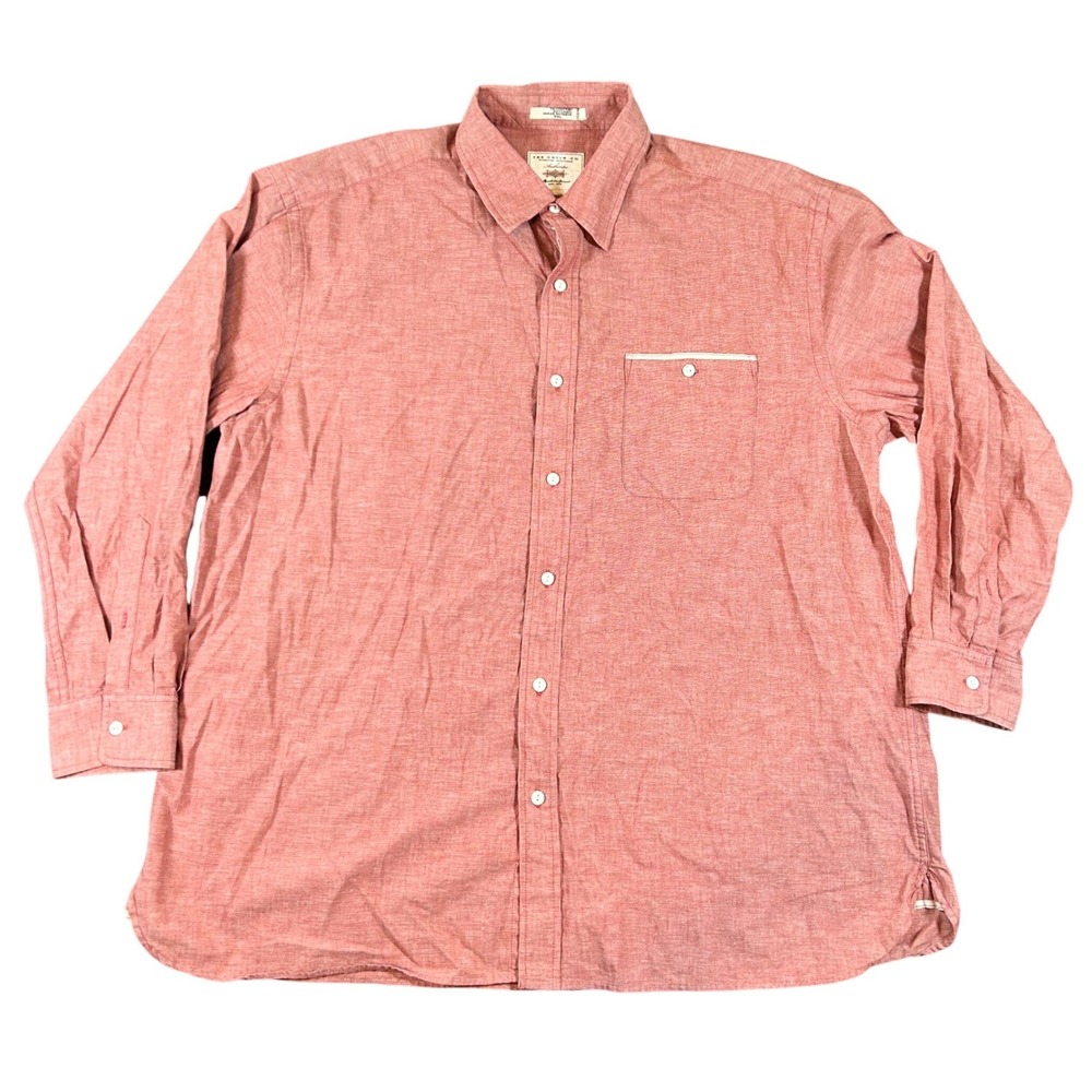 Orvis Mens XXL Red Cotton Linen Blend Long Sleeve Button Down‎ Shirt Pocket
